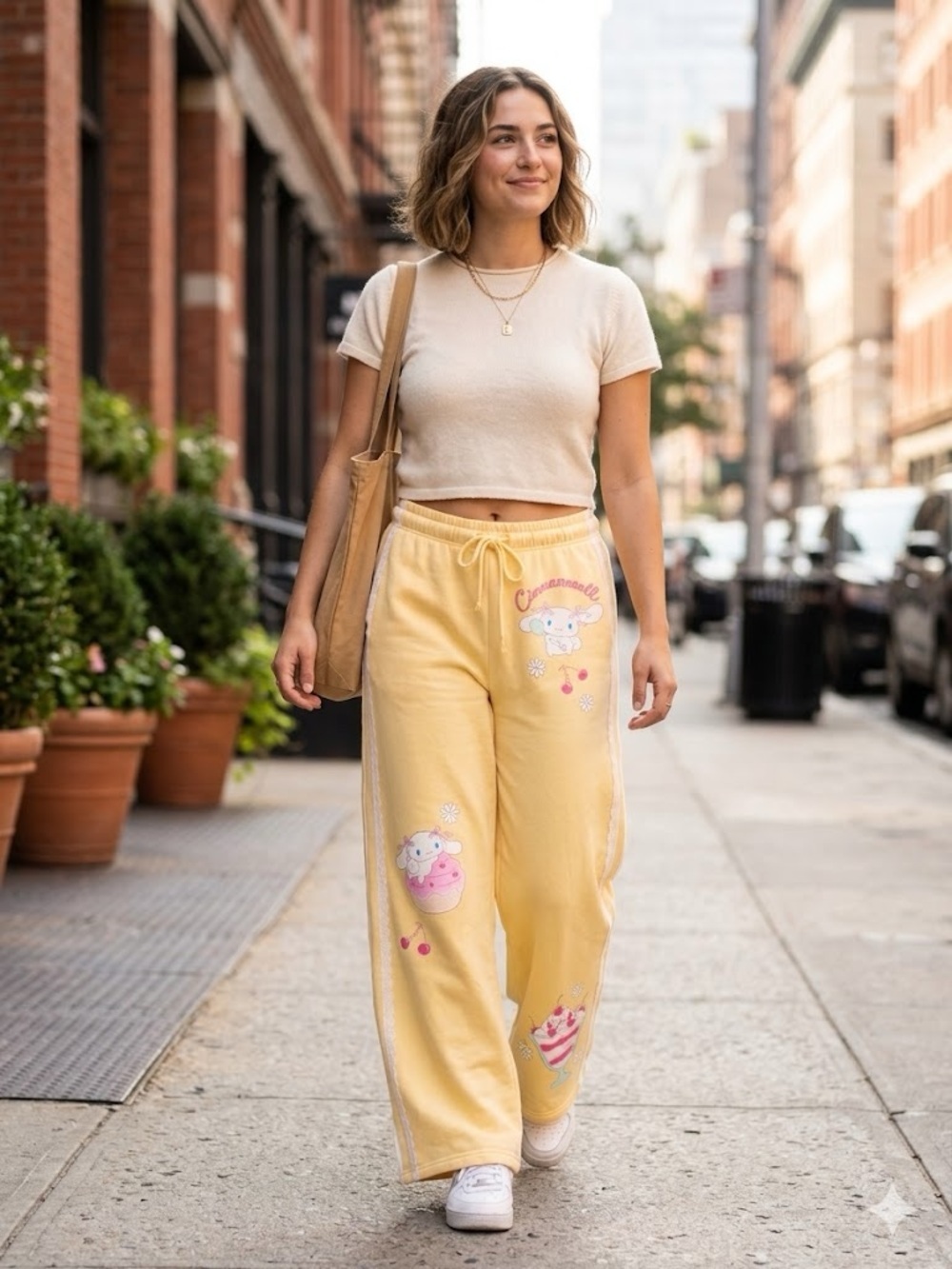 Sanrio Yellow Cinnamoroll Wide-Leg Graphic Sweatpants